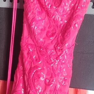 Hot Pink Sequin Strapless Dress